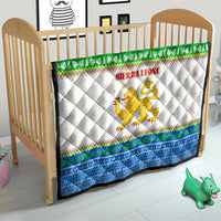 Sierra Leone Christmas Quilt with Festive Green Pattern, Golden Lion Emblem, and Santa Sleigh Motif - Wonder Print Shop