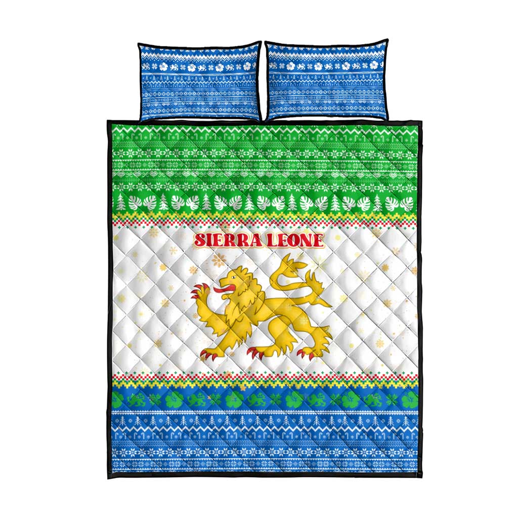 Sierra Leone Christmas Quilt Bed Set with Festive Green Pattern, Golden Lion Emblem, and Santa Sleigh Motif - Wonder Print Shop
