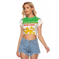 Sierra Leone Christmas Raglan Cropped T Shirt with Festive Green Pattern, Golden Lion Emblem, and Santa Sleigh Motif - Wonder Print Shop