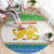 Sierra Leone Christmas Round Carpet with Festive Green Pattern, Golden Lion Emblem, and Santa Sleigh Motif - Wonder Print Shop