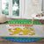 Sierra Leone Christmas Round Carpet with Festive Green Pattern, Golden Lion Emblem, and Santa Sleigh Motif - Wonder Print Shop