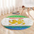 Sierra Leone Christmas Round Carpet with Festive Green Pattern, Golden Lion Emblem, and Santa Sleigh Motif - Wonder Print Shop
