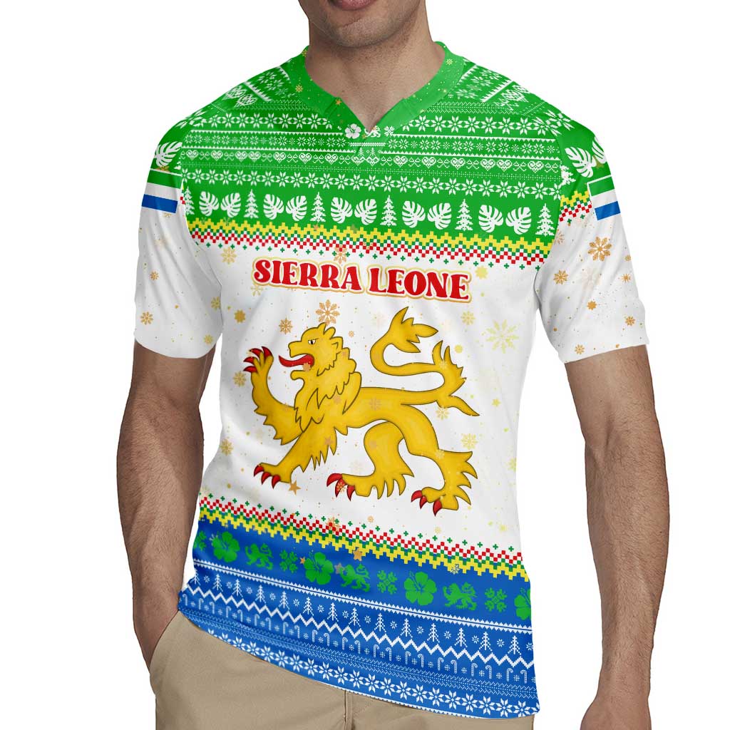 Sierra Leone Christmas Rugby Jersey with Festive Green Pattern, Golden Lion Emblem, and Santa Sleigh Motif - Wonder Print Shop