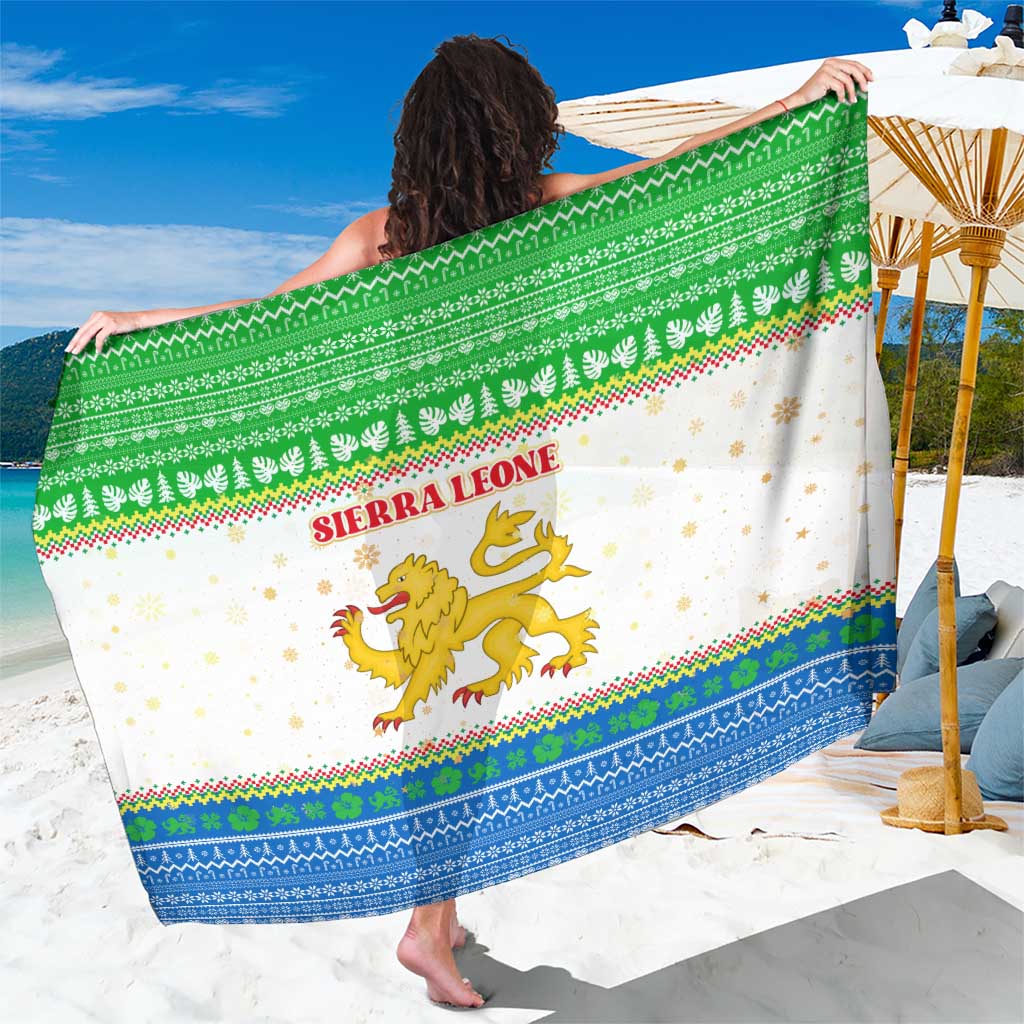 Sierra Leone Christmas Sarong with Festive Green Pattern, Golden Lion Emblem, and Santa Sleigh Motif - Wonder Print Shop
