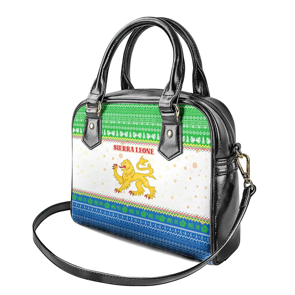Sierra Leone Christmas Shoulder Handbag with Festive Green Pattern, Golden Lion Emblem, and Santa Sleigh Motif - Wonder Print Shop