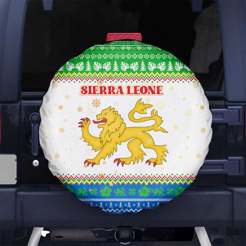 Sierra Leone Christmas Spare Tire Cover with Festive Green Pattern, Golden Lion Emblem, and Santa Sleigh Motif - Wonder Print Shop