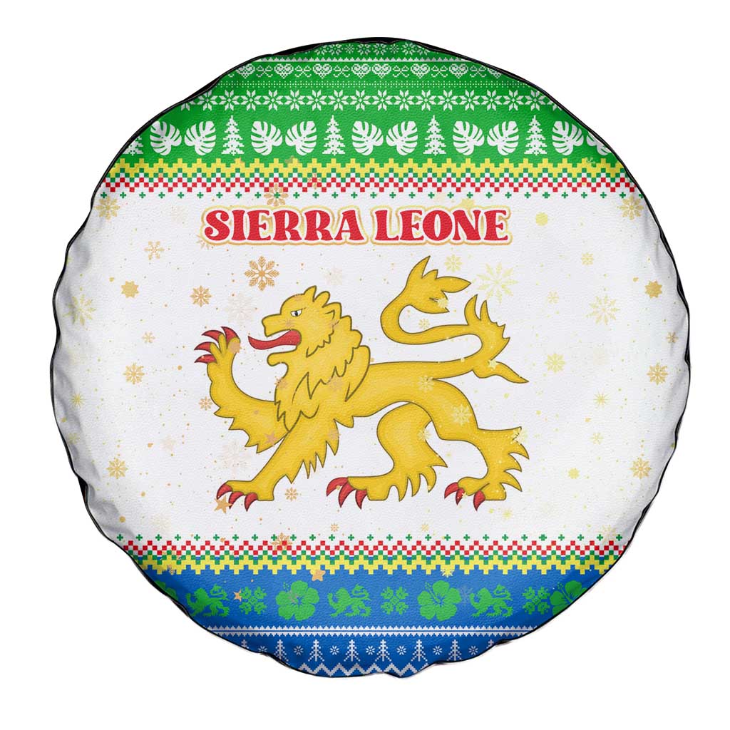 Sierra Leone Christmas Spare Tire Cover with Festive Green Pattern, Golden Lion Emblem, and Santa Sleigh Motif - Wonder Print Shop
