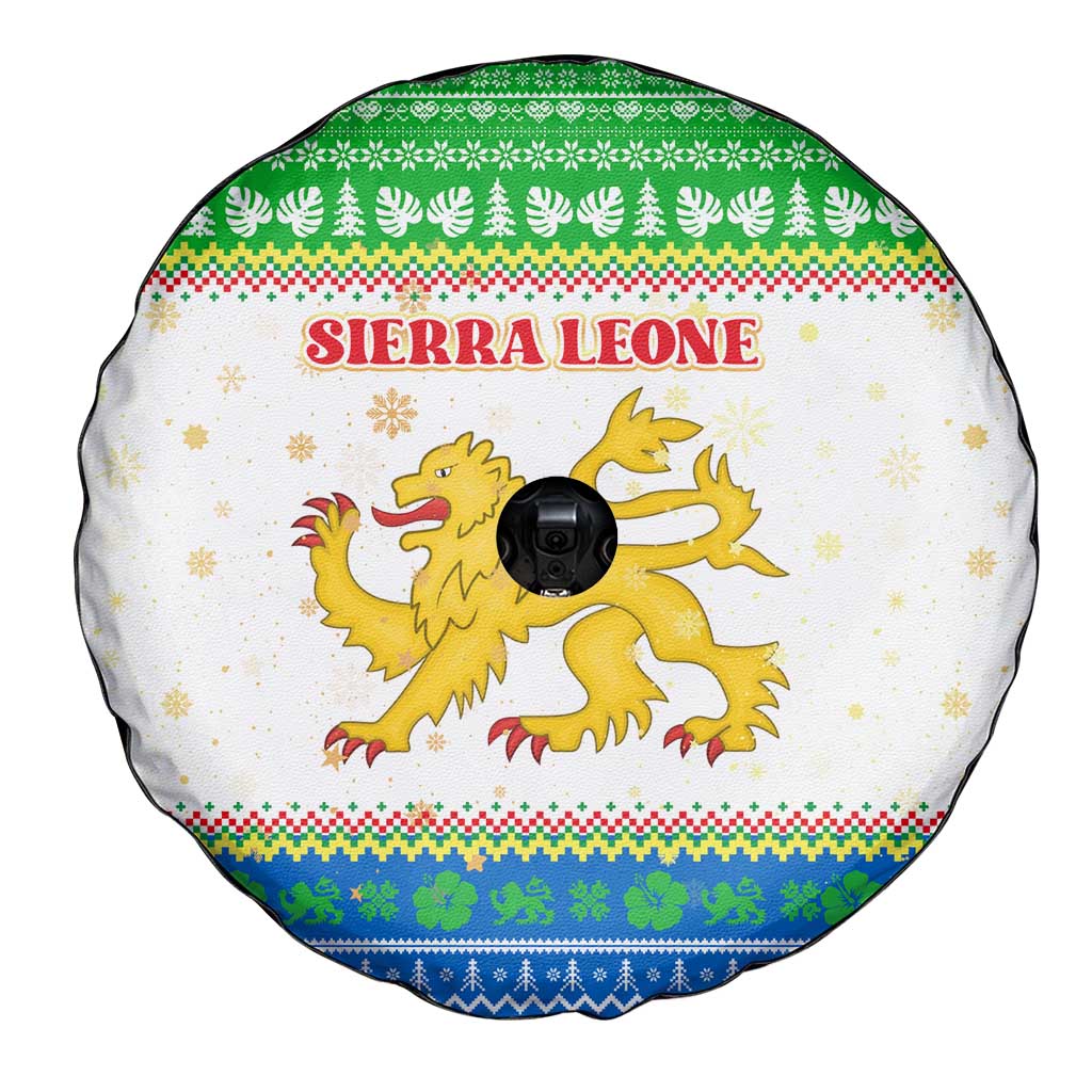 Sierra Leone Christmas Spare Tire Cover with Festive Green Pattern, Golden Lion Emblem, and Santa Sleigh Motif - Wonder Print Shop