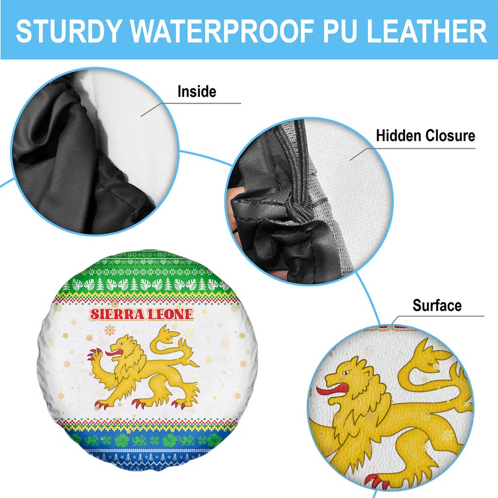 Sierra Leone Christmas Spare Tire Cover with Festive Green Pattern, Golden Lion Emblem, and Santa Sleigh Motif - Wonder Print Shop