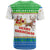 Sierra Leone Christmas T Shirt with Festive Green Pattern, Golden Lion Emblem, and Santa Sleigh Motif - Wonder Print Shop