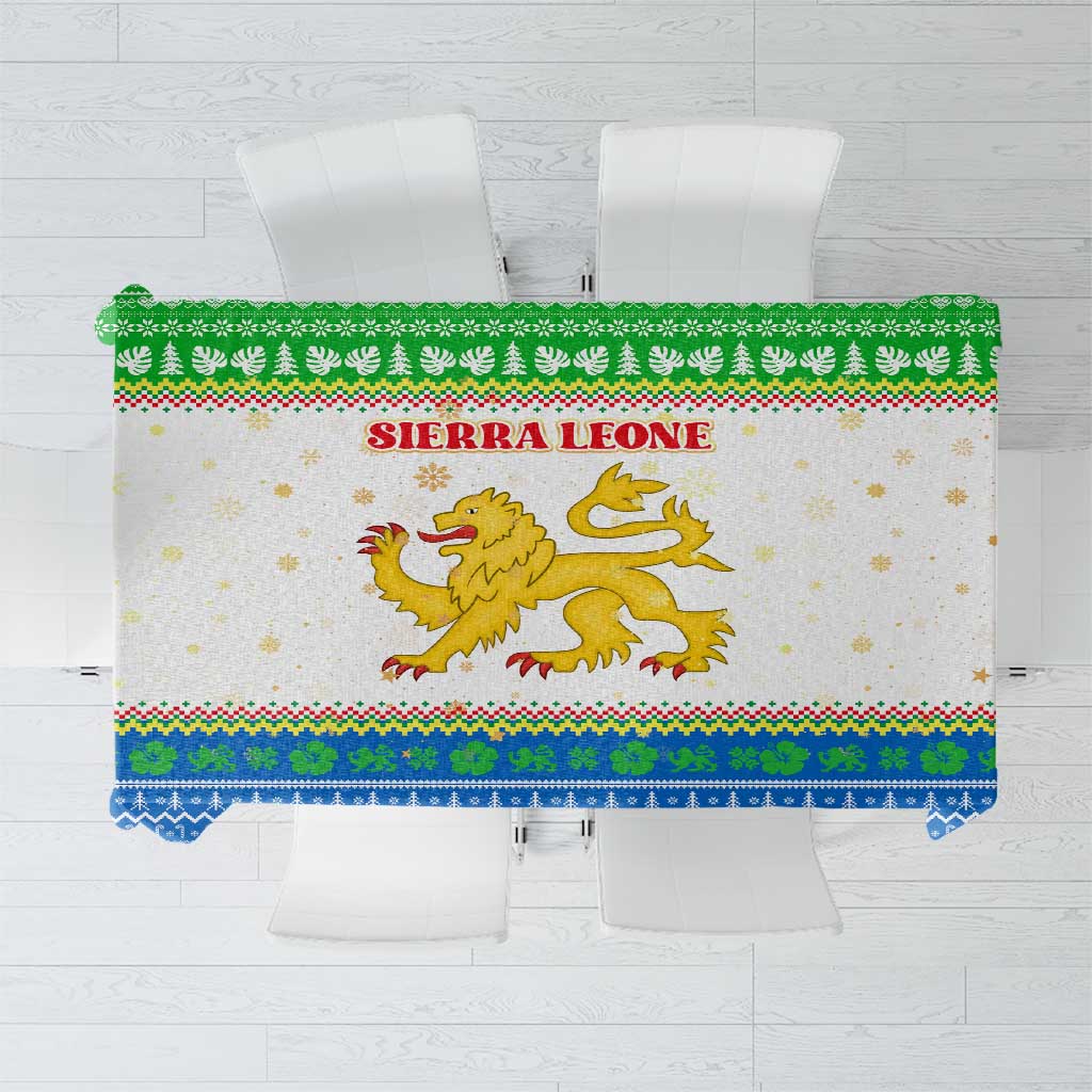 Sierra Leone Christmas Tablecloth with Festive Green Pattern, Golden Lion Emblem, and Santa Sleigh Motif - Wonder Print Shop