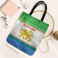 Sierra Leone Christmas Tote Bag with Festive Green Pattern, Golden Lion Emblem, and Santa Sleigh Motif - Wonder Print Shop