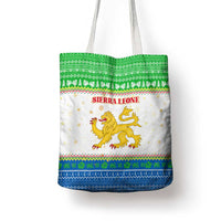 Sierra Leone Christmas Tote Bag with Festive Green Pattern, Golden Lion Emblem, and Santa Sleigh Motif - Wonder Print Shop