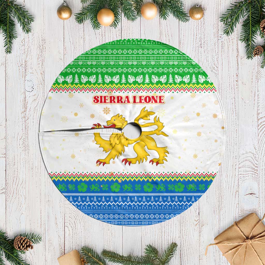 Sierra Leone Christmas Tree Skirt with Festive Green Pattern, Golden Lion Emblem, and Santa Sleigh Motif - Wonder Print Shop