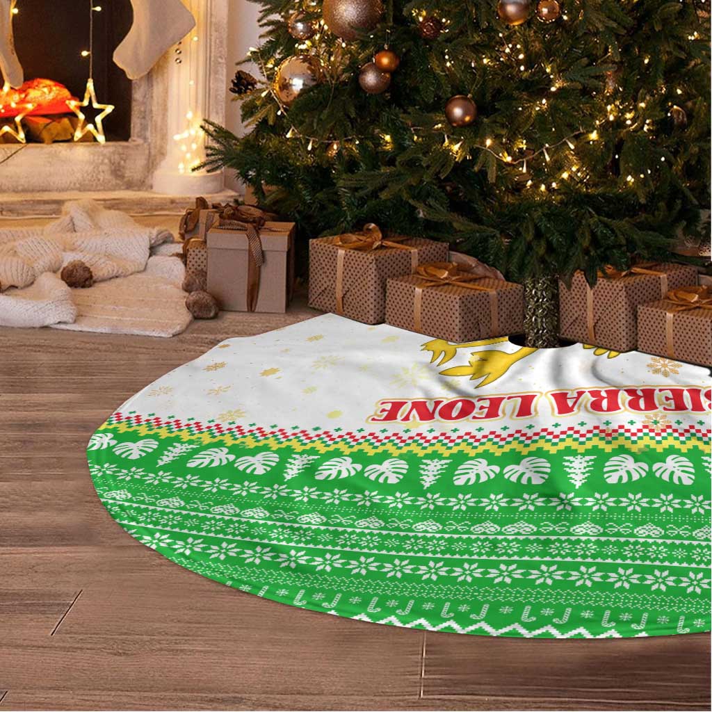 Sierra Leone Christmas Tree Skirt with Festive Green Pattern, Golden Lion Emblem, and Santa Sleigh Motif - Wonder Print Shop
