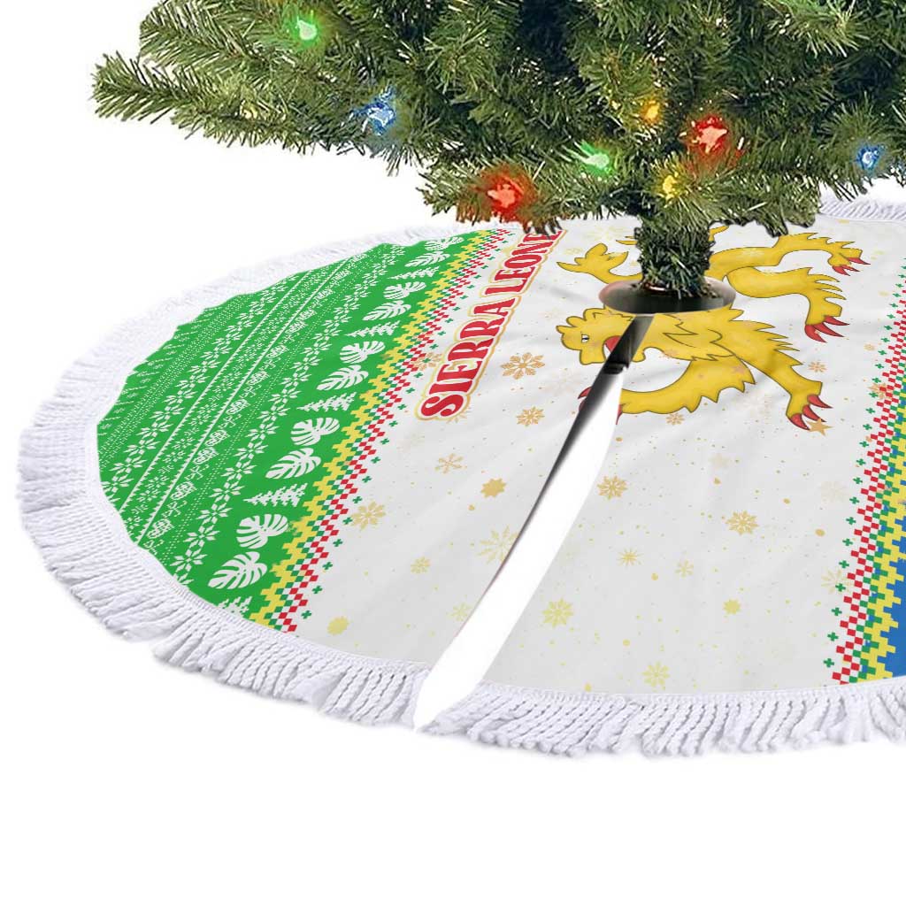 Sierra Leone Christmas Tree Skirt with Festive Green Pattern, Golden Lion Emblem, and Santa Sleigh Motif - Wonder Print Shop