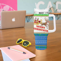 Sierra Leone Christmas Tumbler With Handle with Festive Green Pattern, Golden Lion Emblem, and Santa Sleigh Motif - Wonder Print Shop