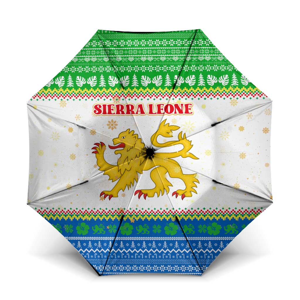 Sierra Leone Christmas Umbrella with Festive Green Pattern, Golden Lion Emblem, and Santa Sleigh Motif - Wonder Print Shop