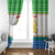 Sierra Leone Christmas Window Curtain with Festive Green Pattern, Golden Lion Emblem, and Santa Sleigh Motif - Wonder Print Shop