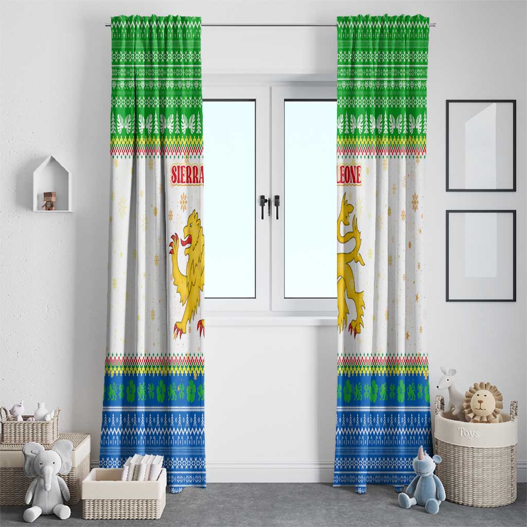 Sierra Leone Christmas Window Curtain with Festive Green Pattern, Golden Lion Emblem, and Santa Sleigh Motif - Wonder Print Shop