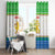 Sierra Leone Christmas Window Curtain with Festive Green Pattern, Golden Lion Emblem, and Santa Sleigh Motif - Wonder Print Shop