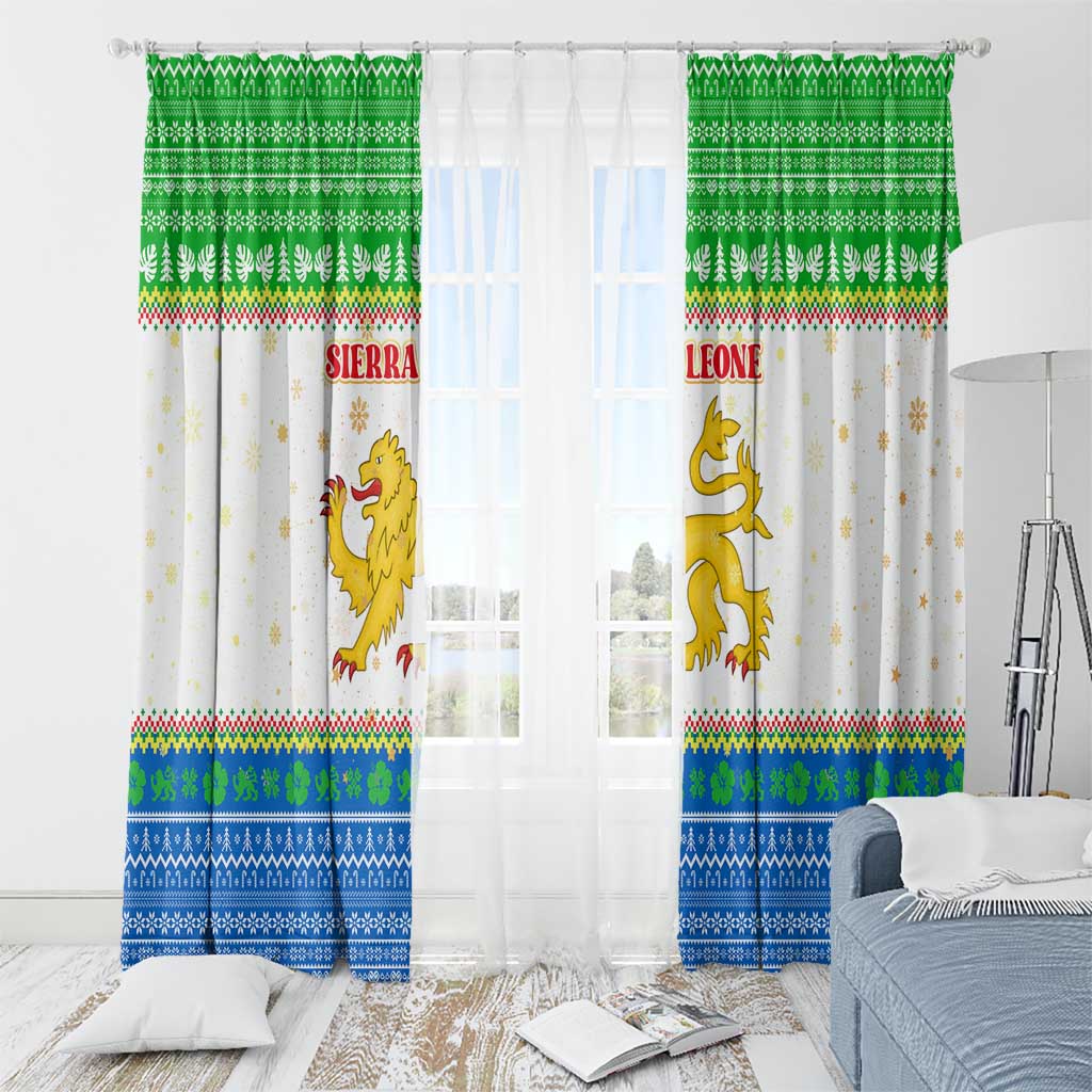 Sierra Leone Christmas Window Curtain with Festive Green Pattern, Golden Lion Emblem, and Santa Sleigh Motif - Wonder Print Shop