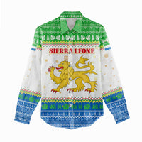 Sierra Leone Christmas Women Casual Shirt with Festive Green Pattern, Golden Lion Emblem, and Santa Sleigh Motif - Wonder Print Shop