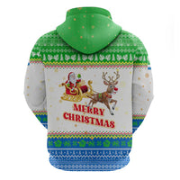 Sierra Leone Christmas Zip Hoodie with Festive Green Pattern, Golden Lion Emblem, and Santa Sleigh Motif - Wonder Print Shop