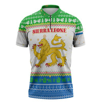 Sierra Leone Christmas Zipper Polo Shirt with Festive Green Pattern, Golden Lion Emblem, and Santa Sleigh Motif - Wonder Print Shop