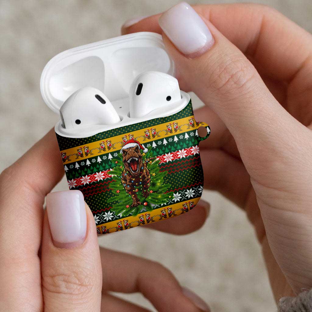 Christmas T Rex In Noel Tree AirPods Case Xmas Holiday Patterns - Wonder Print Shop
