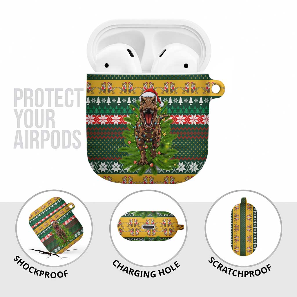 Christmas T Rex In Noel Tree AirPods Case Xmas Holiday Patterns - Wonder Print Shop