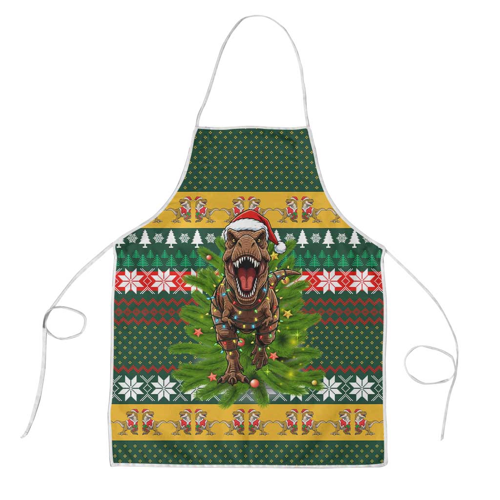 Christmas T Rex In Noel Tree Apron Xmas Holiday Patterns - Wonder Print Shop