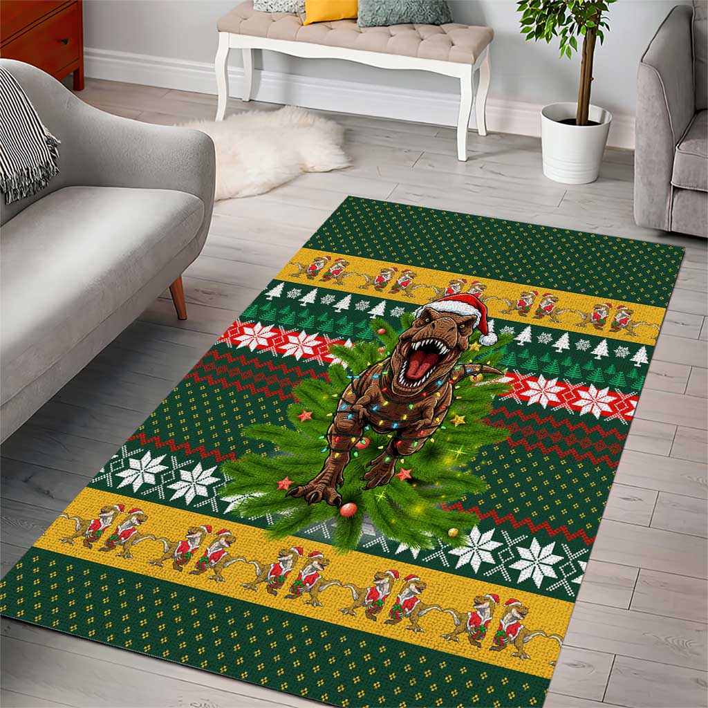 Christmas T Rex In Noel Tree Area Rug Xmas Holiday Patterns - Wonder Print Shop