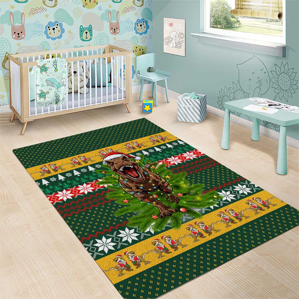 Christmas T Rex In Noel Tree Area Rug Xmas Holiday Patterns - Wonder Print Shop