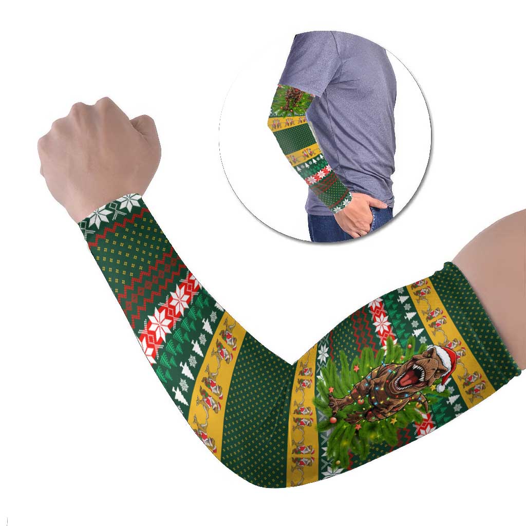 Christmas T Rex In Noel Tree Arm Sleeves Xmas Holiday Patterns - Wonder Print Shop