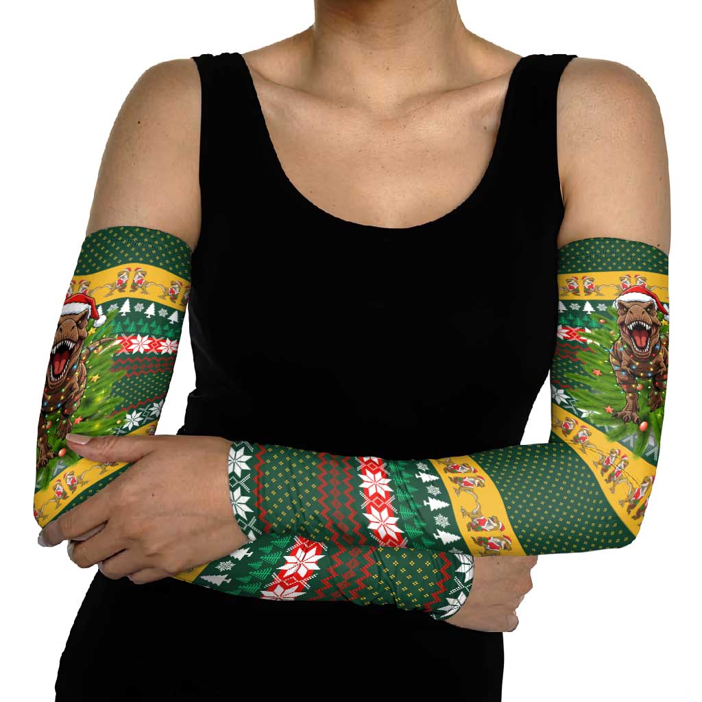 Christmas T Rex In Noel Tree Arm Sleeves Xmas Holiday Patterns - Wonder Print Shop