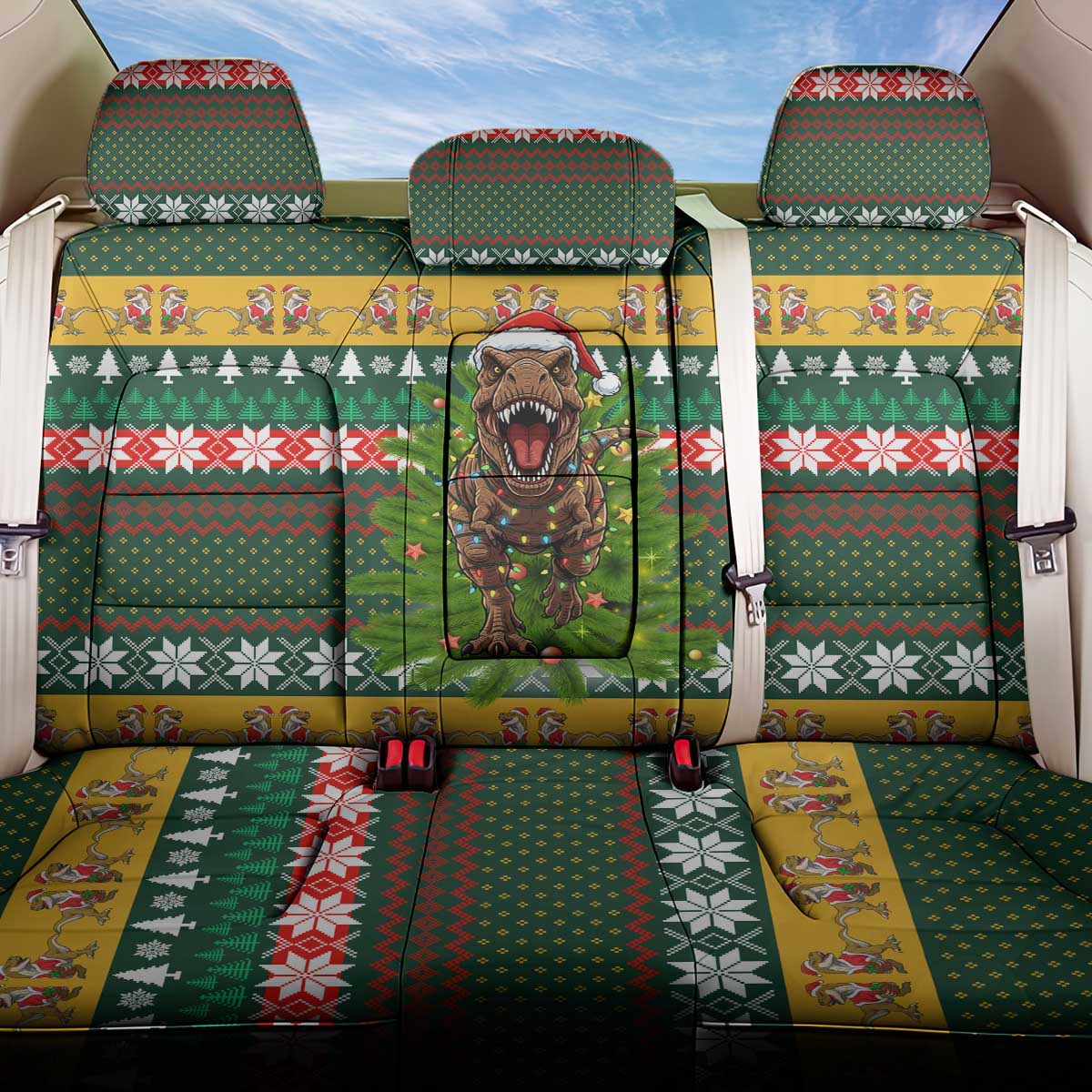 Christmas T Rex In Noel Tree Back Car Seat Cover Xmas Holiday Patterns - Wonder Print Shop