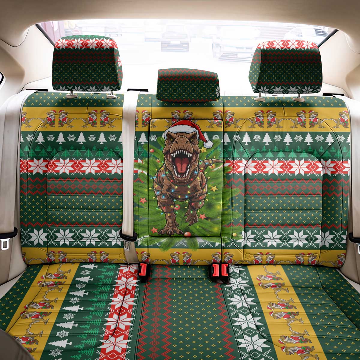 Christmas T Rex In Noel Tree Back Car Seat Cover Xmas Holiday Patterns - Wonder Print Shop