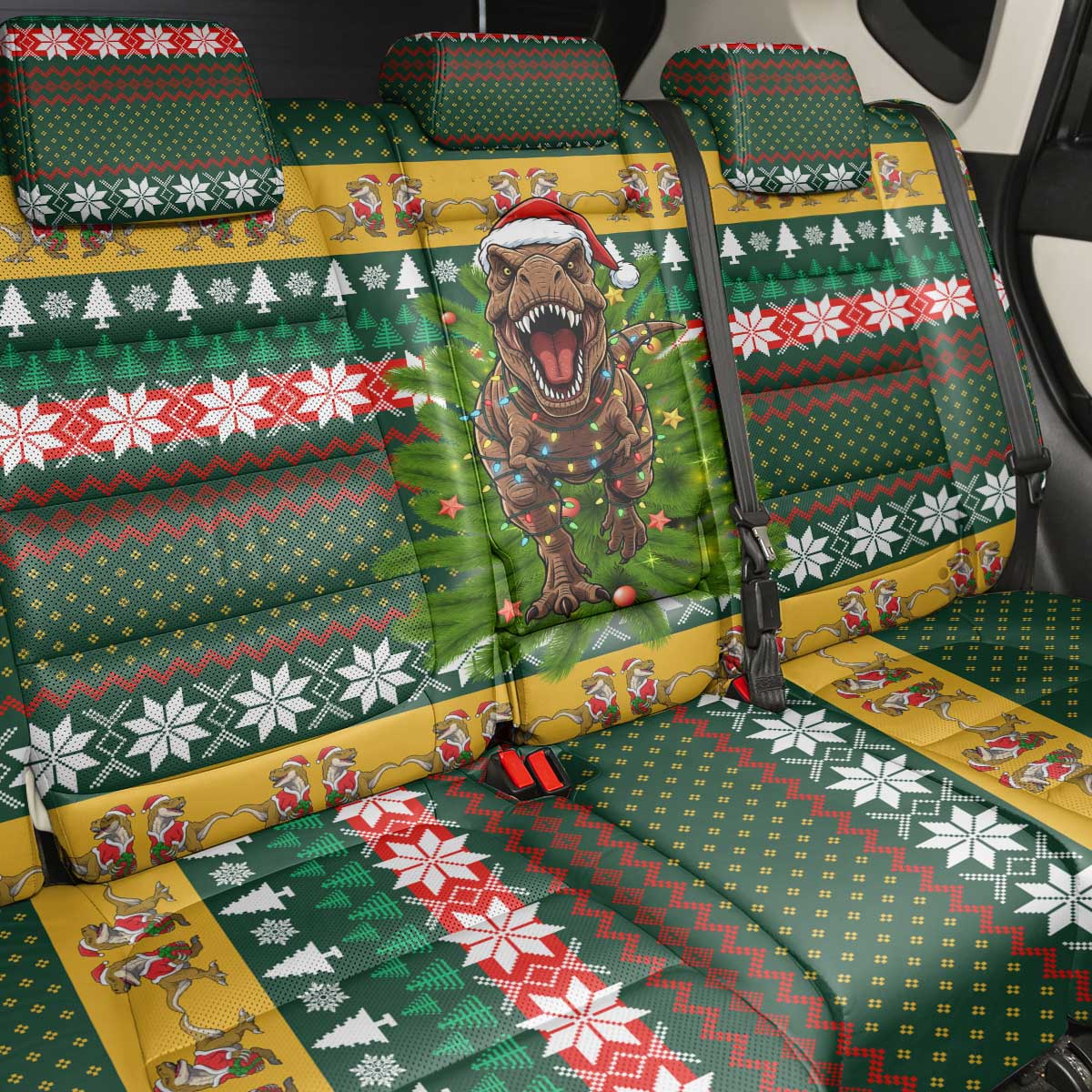Christmas T Rex In Noel Tree Back Car Seat Cover Xmas Holiday Patterns - Wonder Print Shop
