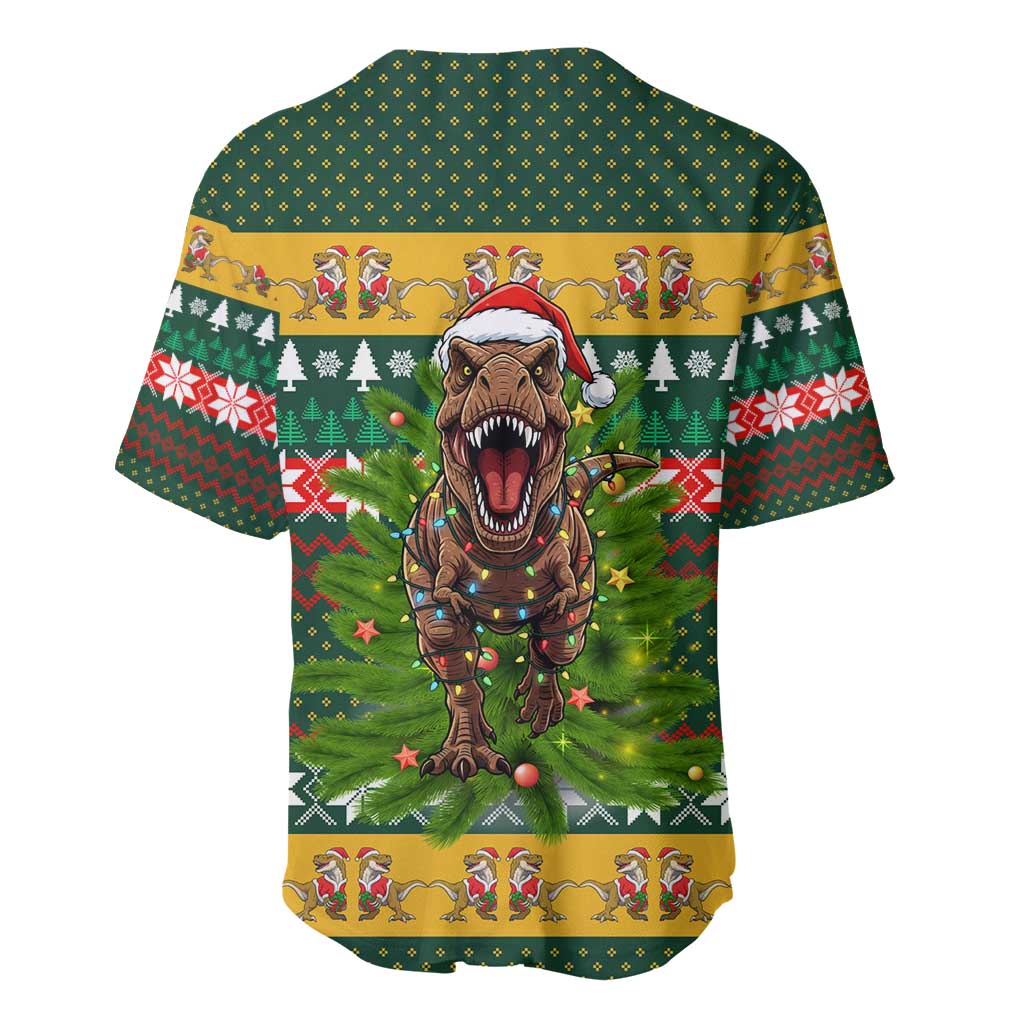 Christmas T Rex In Noel Tree Baseball Jersey Xmas Holiday Patterns - Wonder Print Shop
