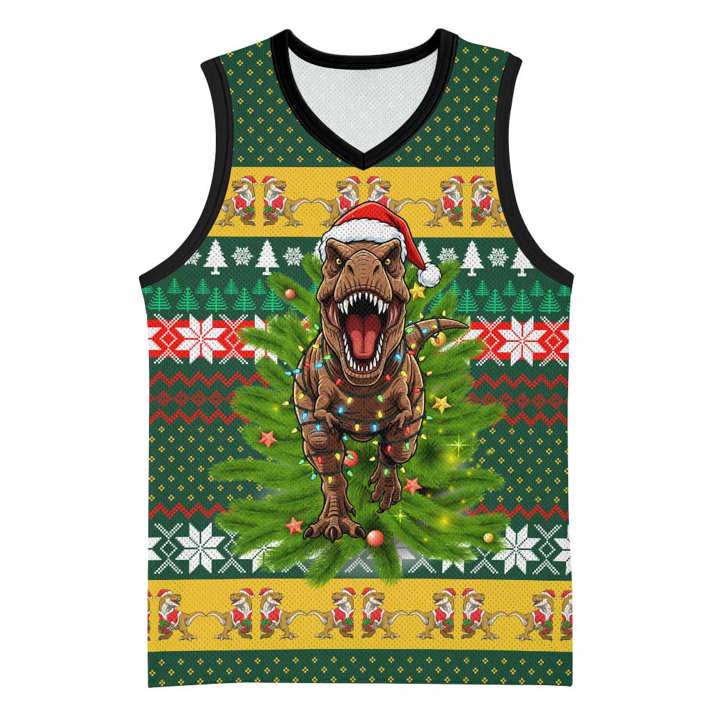 Christmas T Rex In Noel Tree Basketball Jersey Xmas Holiday Patterns - Wonder Print Shop