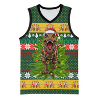 Christmas T Rex In Noel Tree Basketball Jersey Xmas Holiday Patterns - Wonder Print Shop