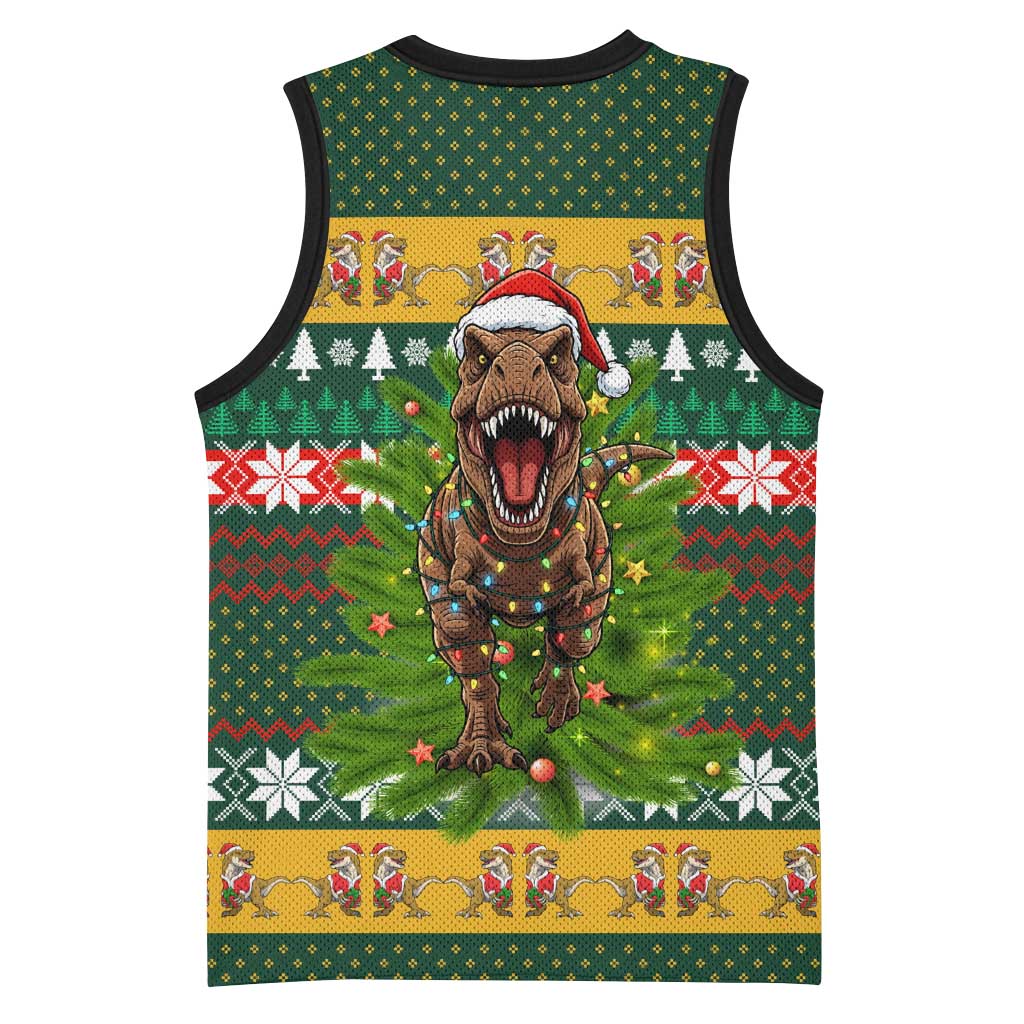 Christmas T Rex In Noel Tree Basketball Jersey Xmas Holiday Patterns - Wonder Print Shop