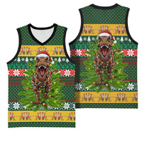 Christmas T Rex In Noel Tree Basketball Jersey Xmas Holiday Patterns - Wonder Print Shop