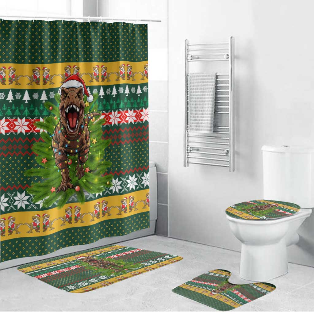 Christmas T Rex In Noel Tree Bathroom Set Xmas Holiday Patterns - Wonder Print Shop