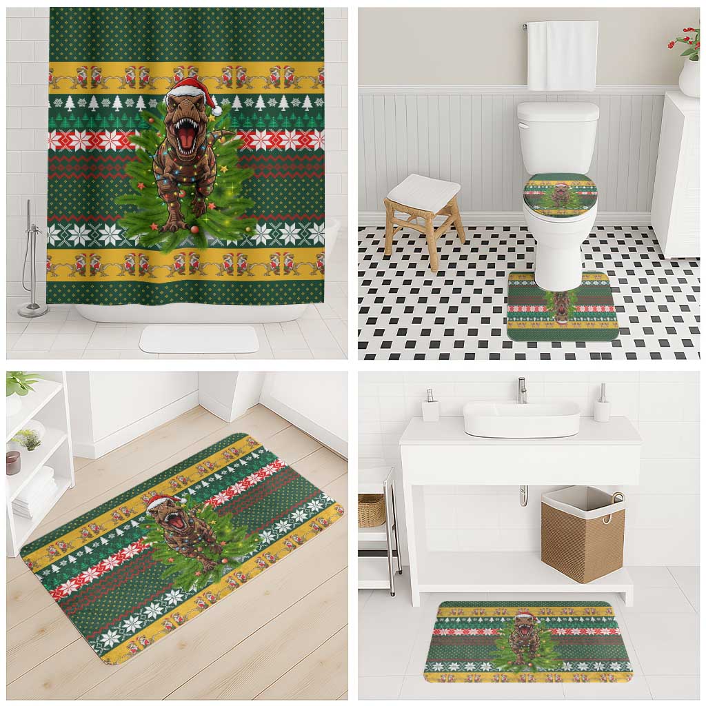 Christmas T Rex In Noel Tree Bathroom Set Xmas Holiday Patterns - Wonder Print Shop