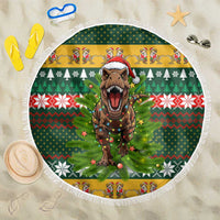 Christmas T Rex In Noel Tree Beach Blanket Xmas Holiday Patterns - Wonder Print Shop