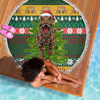 Christmas T Rex In Noel Tree Beach Blanket Xmas Holiday Patterns - Wonder Print Shop