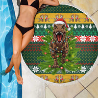 Christmas T Rex In Noel Tree Beach Blanket Xmas Holiday Patterns - Wonder Print Shop