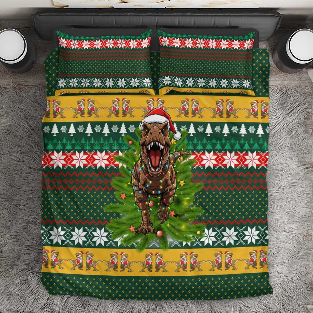 Christmas T Rex In Noel Tree Bedding Set Xmas Holiday Patterns - Wonder Print Shop